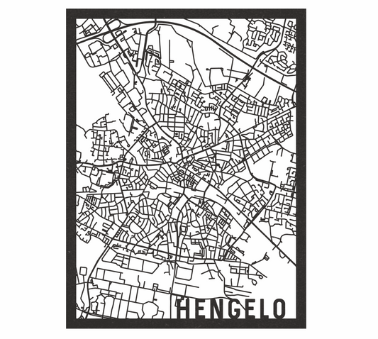 City Map Hengelo 50x70 zwart mdf