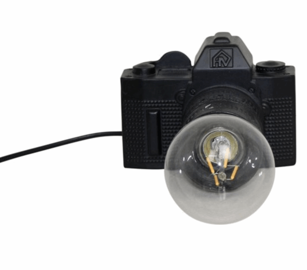 Camera Lamp Zwarte Tafellamp - Housevitamin - 15 x 11 cm Polyresin