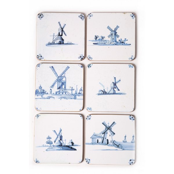 Coasters, Delft Blue Tiles - Windmills