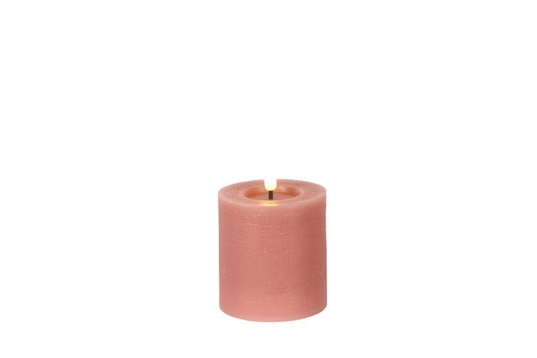 Pillar candle rustic Ø7.5CM LED ro Lyon S pink-L7.5W7.5H8CM