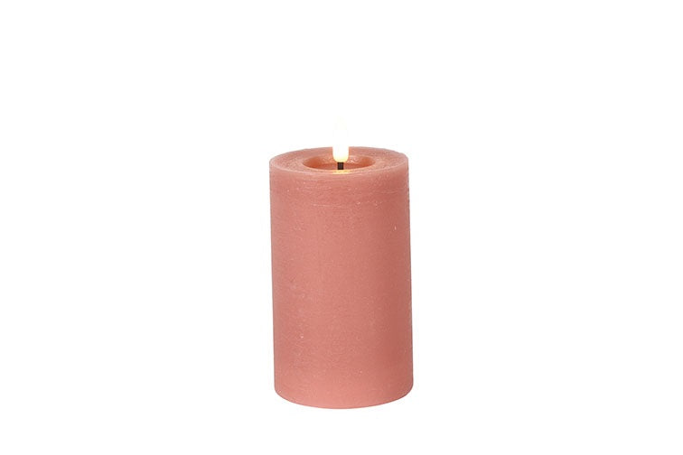 Pillar candle rustic Ø7.5CM LED ro Lyon M pink-L7.5W7.5H12.5CM