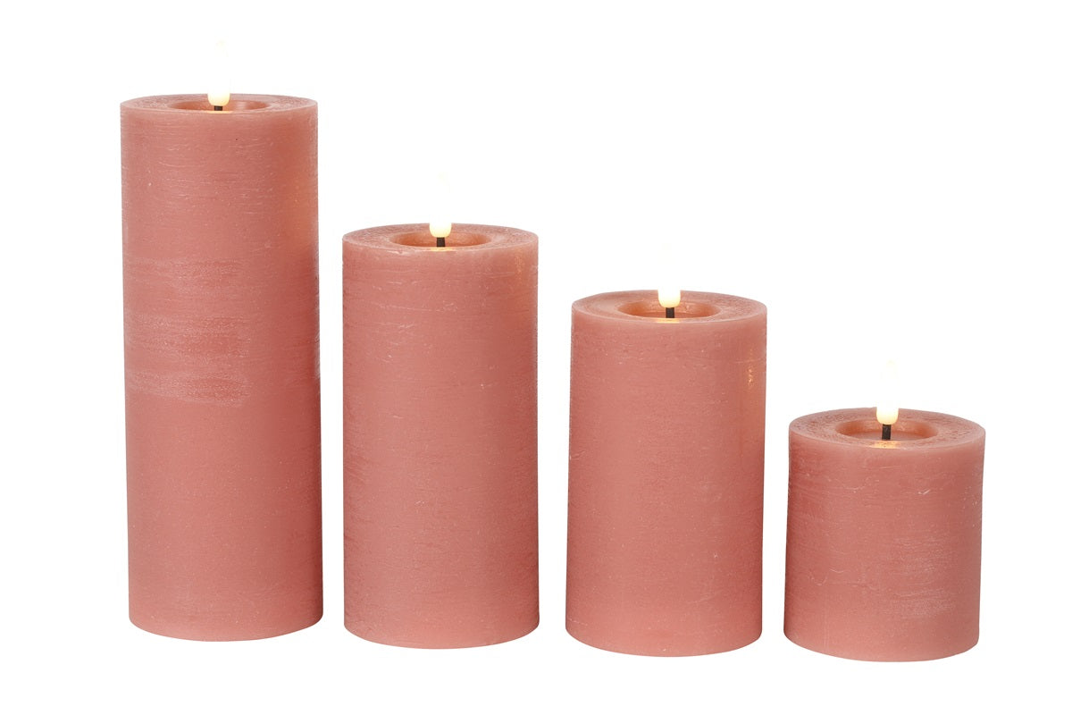 Pillar candle rustic Ø7.5CM LED ro Lyon L pink-L7.5W7.5H15CM
