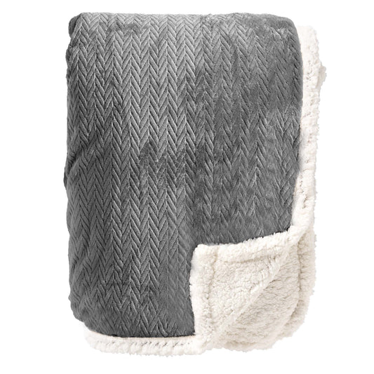 BOBBY - Plaid 150x200 cm - fleece blanket with sherpa lining - Charcoal Gray - anthracite