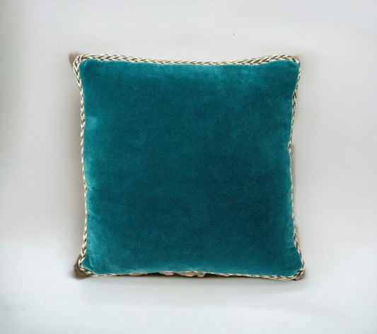 MANOE - Decorative cushion 45x45 cm - solid color - with jute edge - Deep Lake - blue