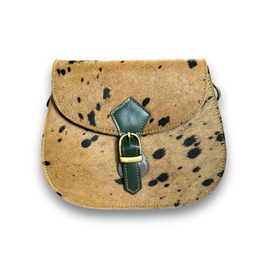 Leather animal print bag Liv Light brown with green buckle