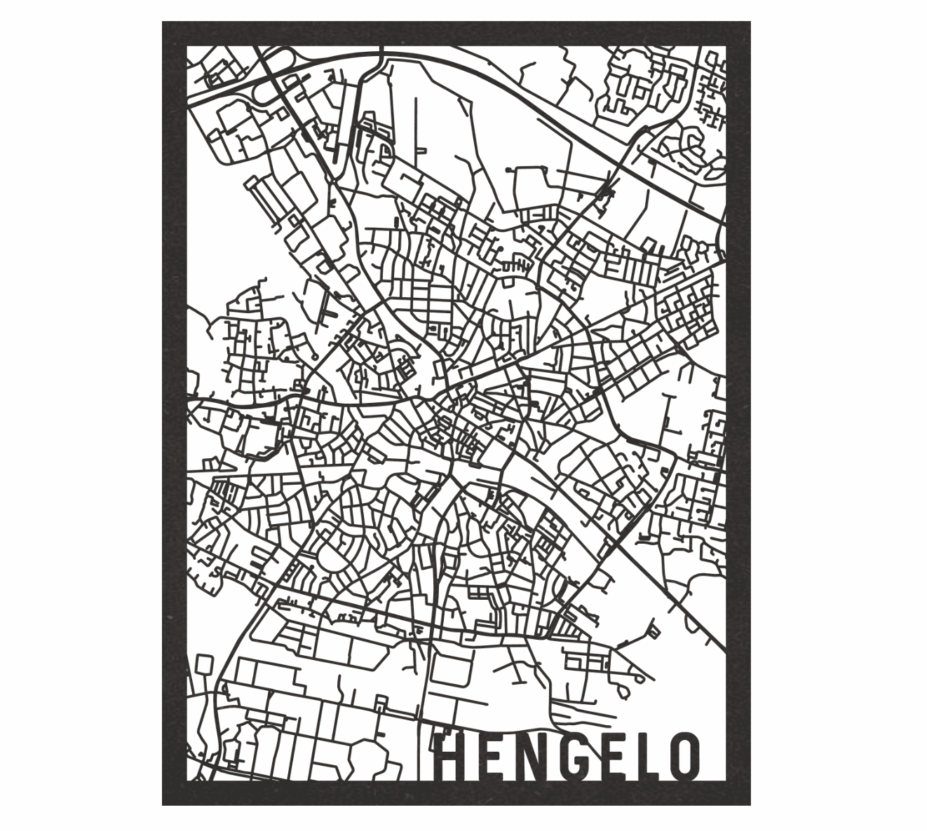 City Map Hengelo 50x70 zwart mdf