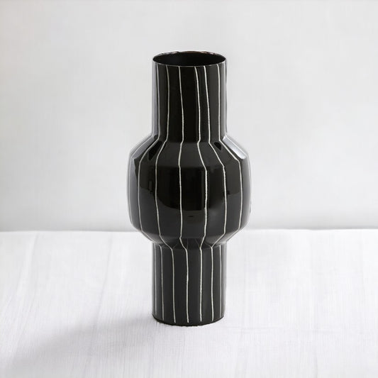 Vase Deko Ø16x33 cm SENUMA glänzend schwarz + weiß
