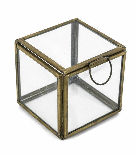 Glass box with lid gold 8x8x8cm