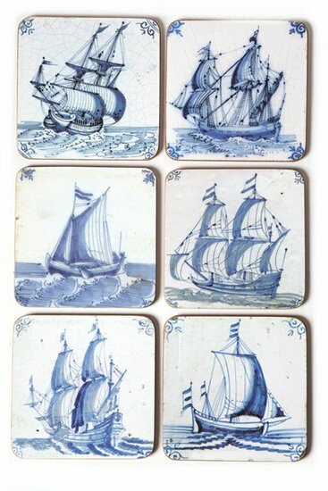 Untersetzer-Set mit 6 Delfter blauen Fliesen – Schiffe