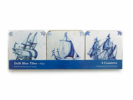Coaster set of 6 Delft Blue Tiles - Ships