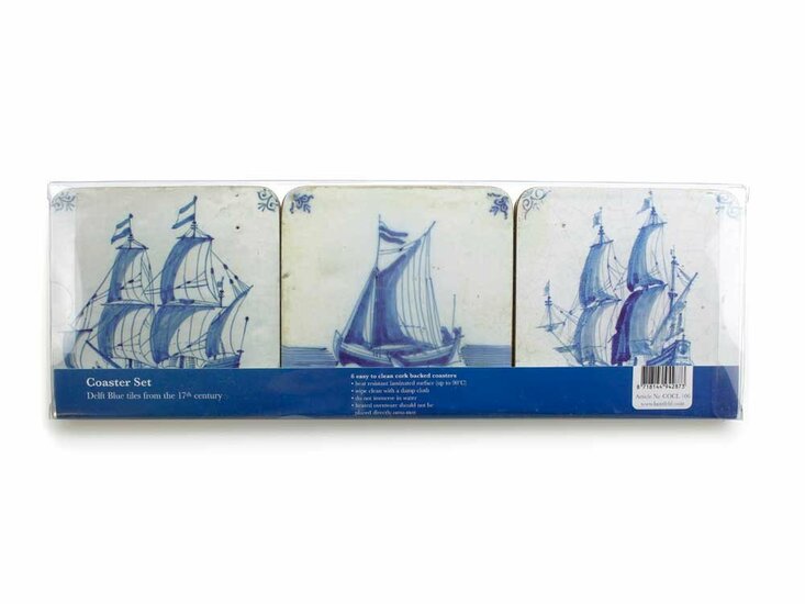 Untersetzer-Set mit 6 Delfter blauen Fliesen – Schiffe
