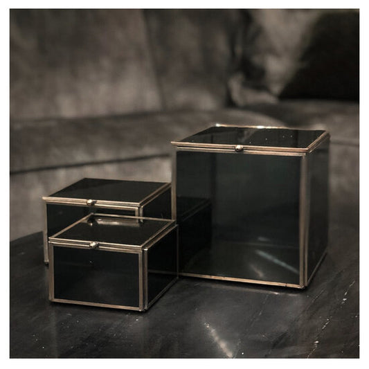 Glass storage box black glass 8.5x13x13cm