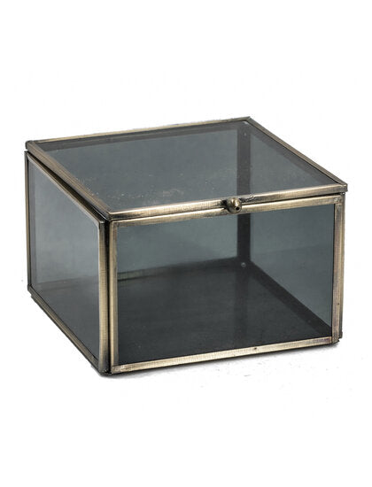 Glass storage box black glass 8.5x13x13cm