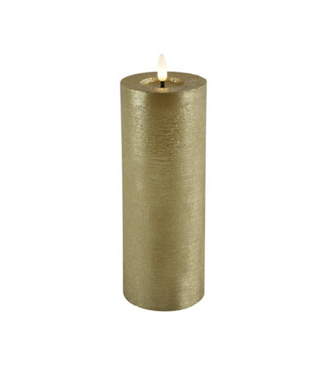 Pillar candle rustic Ø7.5CM LED ro Lyon XL gold-L7.5B7.5H20CM