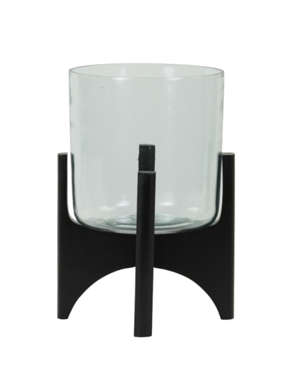 Vase on foot Ø22.5x33.5 cm JACE glass + matte black wood